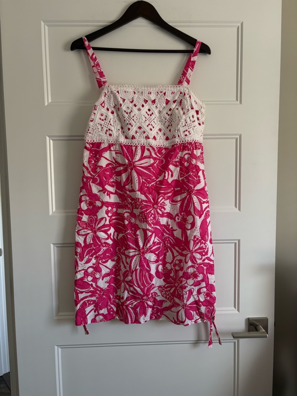 Lilly Pulitzer Pink and White Floral Crochet-Top Sundress Sz 12 ☀️